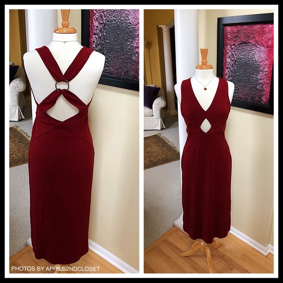 FREE PEOPLE Red Midi Dress Crisscross Open Back - Picture 3 of 8